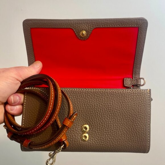 Dooney & Bourke Pebble Leather Continental Wallet Crossbody, Taupe/Elephant Gray - Picture 5 of 6